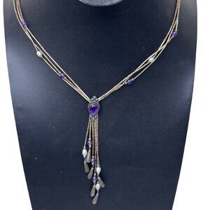 Vtg 19" Liquid Silver Teardrop Amethyst Tassel Lariat Necklace Carolyn Pollack